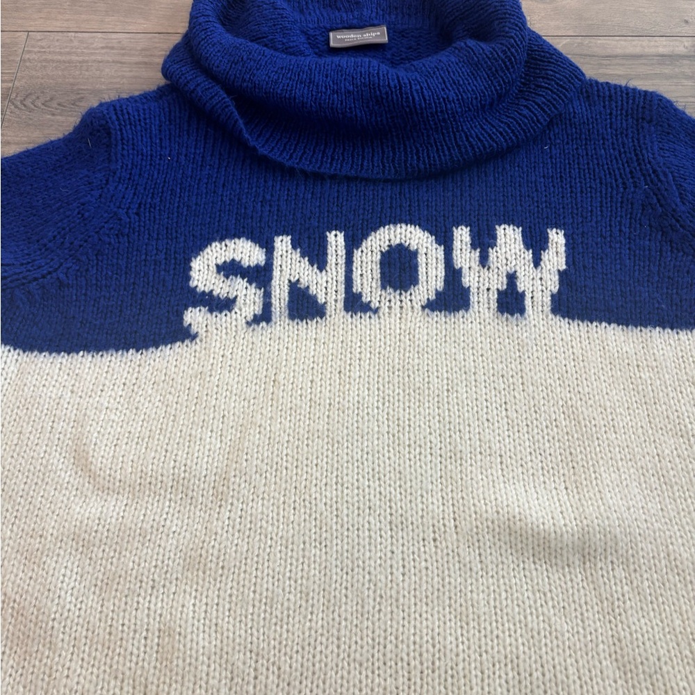 Wooden Ships Blue and White Snow Turtleneck Sweater - Picture 2 of 4